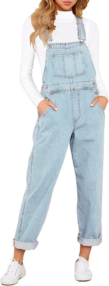 Vetinee Womens Classic Adjustable Straps Pockets Denim Bib Overalls Jeans Pants | Amazon (US)