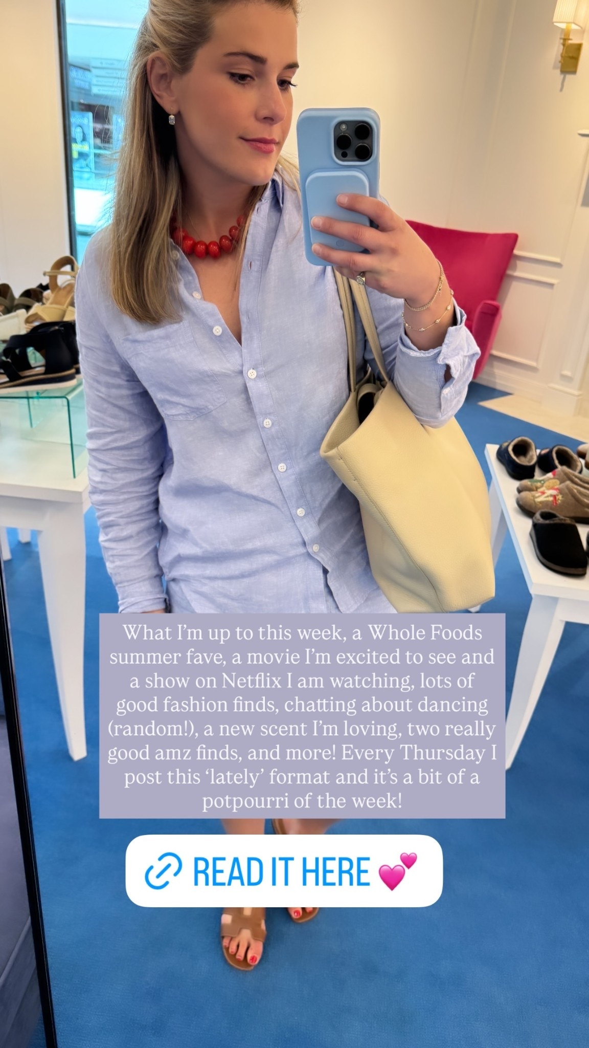 What I’m up to this week, a Whole Foods summer fave, a movie I’m excited to see and a show on Netflix I am watching, lots of good fashion finds, chatting about dancing (random!), a new scent I’m loving, two really good amz finds, and more! Every Thursday I post this ‘lately’ format and it’s a bit of a potpourri of the week!