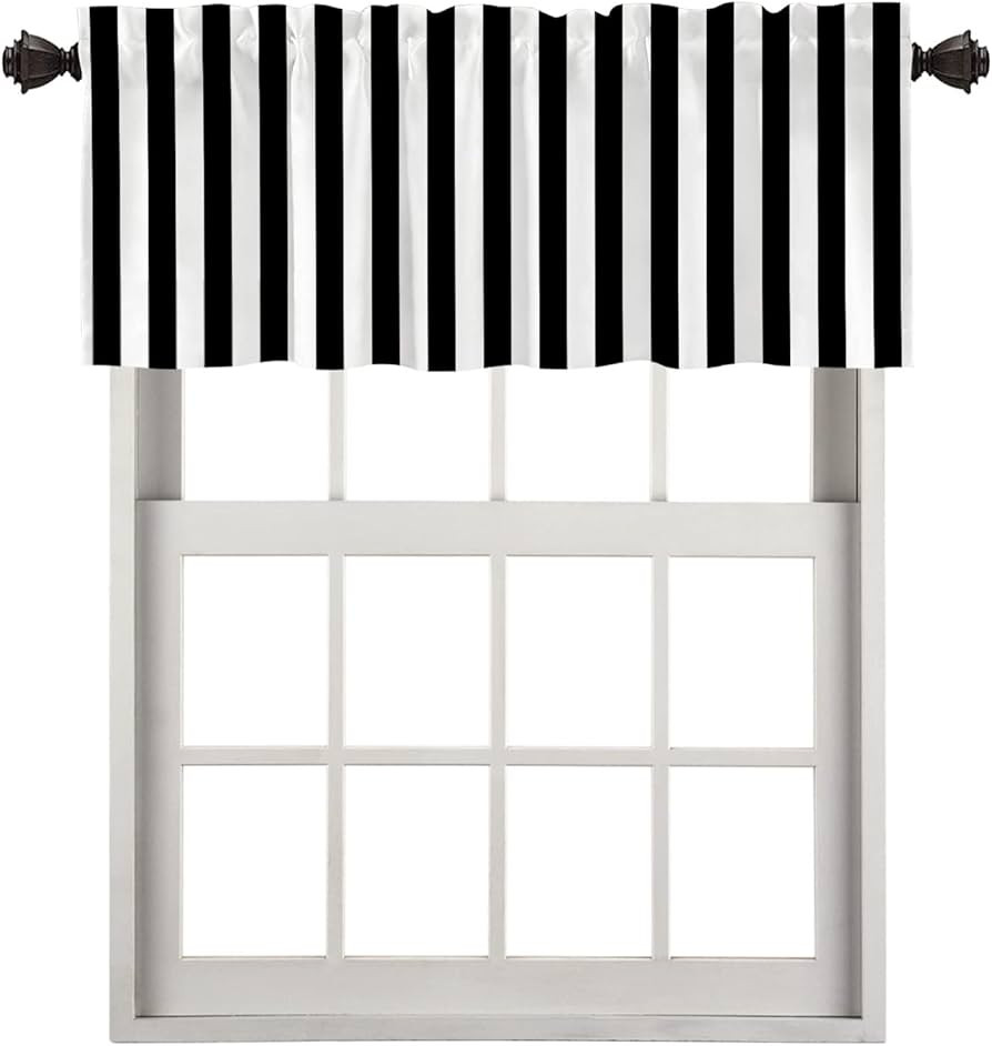 BaoNews Black Modern Simple Striped Kitchen Valances for Windows,Black White Geometric Zebra Blac... | Amazon (US)
