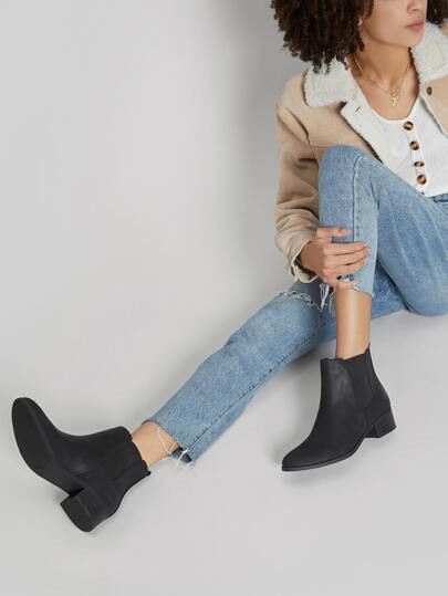 Almond Toe Low Heel Side Gore Chelsea Booties | SHEIN