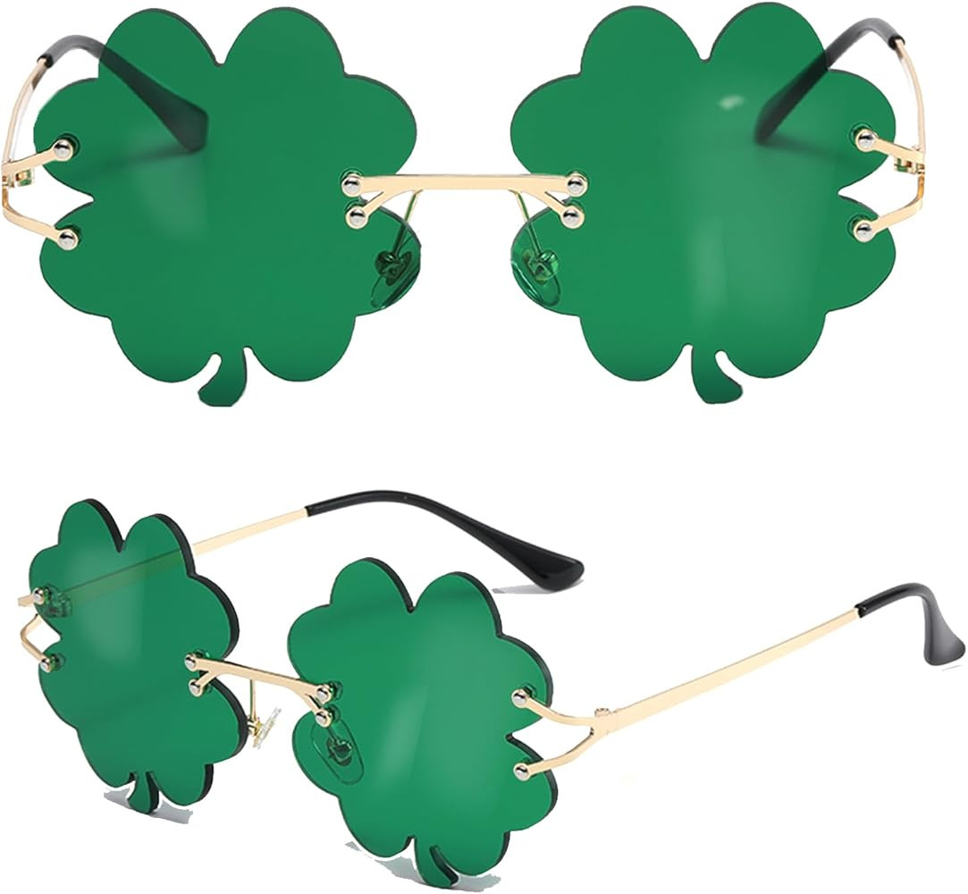 St. Patrick’s Day Irish Shamrock Sunglasses - Four Leaf Clover Leprechaun Costume Glasses Party... | Amazon (US)