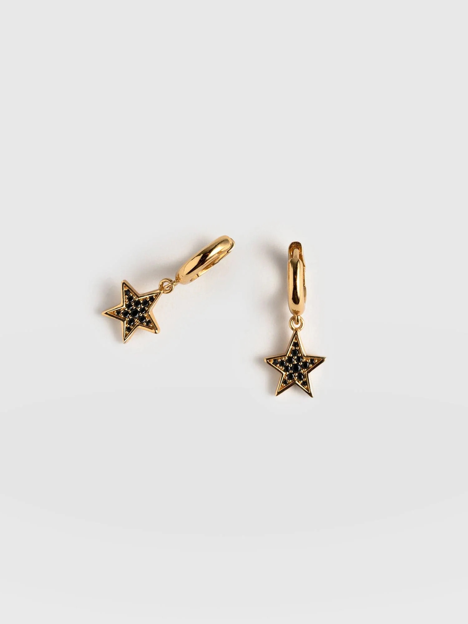 Astral Star Charm Drop Huggie Earrings - Gold/Black | Saint + Sofia