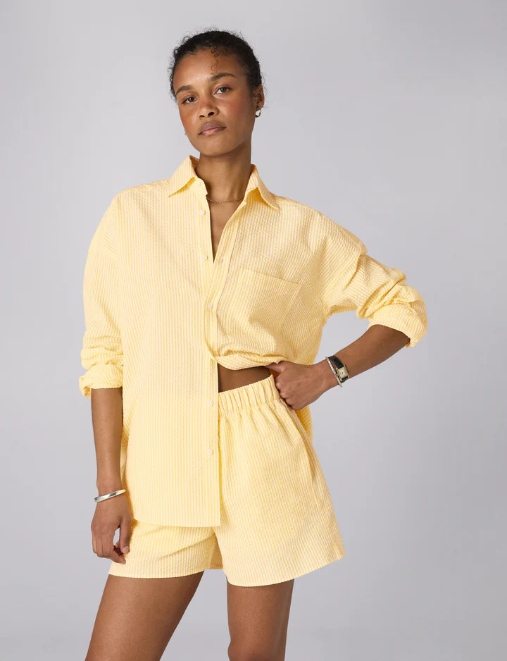 The Set: Seersucker Yellow Stripe Shirt & Boxer Shorts | With Nothing Underneath