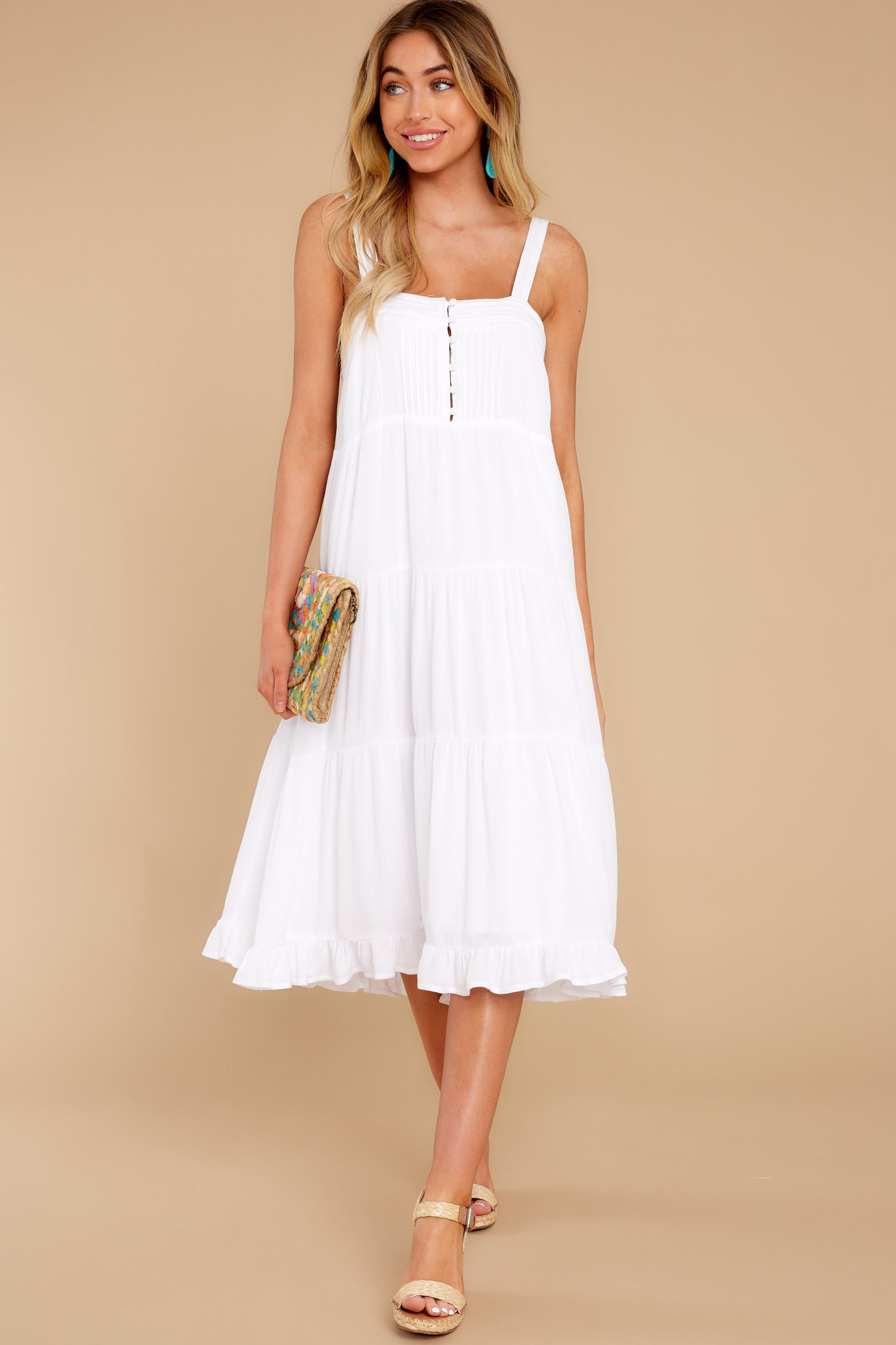 Smile Awhile White Midi Dress | Red Dress 