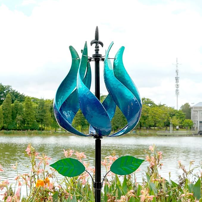 3D Kinetic Tulip Garden Wind Spinner, 14" Wide, 75.5" High 360 Degrees Flower Windmill - Decorati... | Amazon (US)