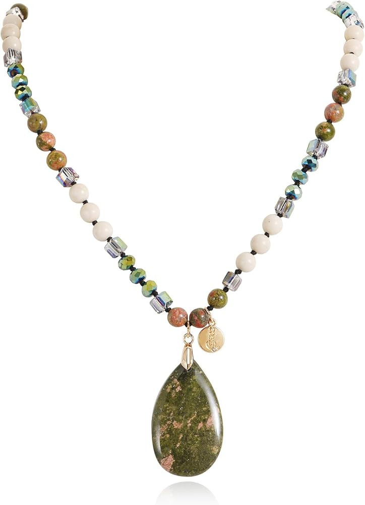 Coiris Pendant Necklace for Women Boho Long Natural Stone Beaded Statement Handmade Colorful Pend... | Amazon (US)