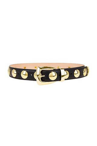 KHAITE Studded Benny Belt In Black & Gold in Black - Black. Size 90 (also in 75, 80, 85). | FWRD 