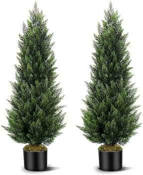 Vitalismo Artificial Topiary Cedar Trees 4FT Tall 2 Set, Outdoor Indoor Faux Pine Shrubs Plants, ... | Amazon (US)