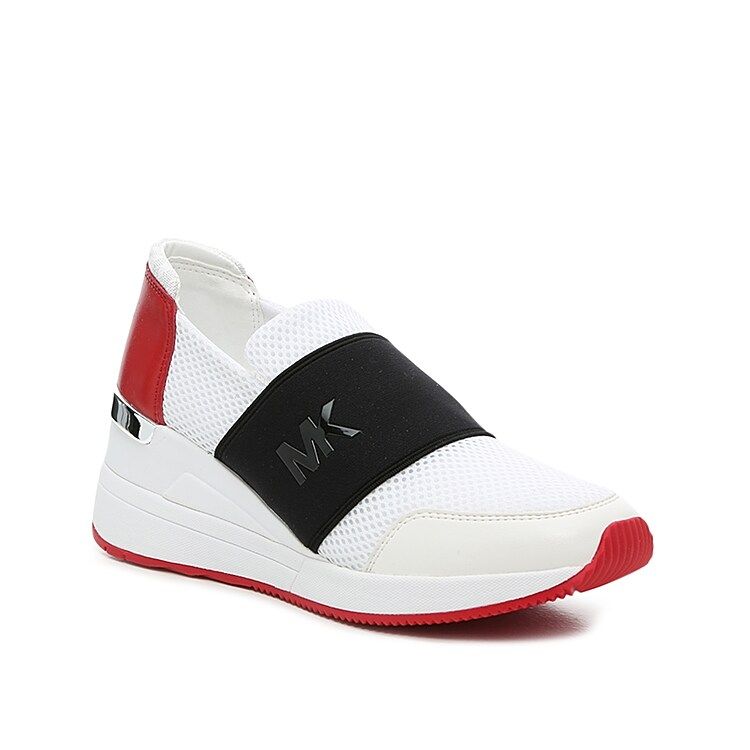 Michael Michael Kors Felix Wedge Slip-On Sneaker - Women's - White/Black/Red - Size 10 - Slip-On Wed | DSW