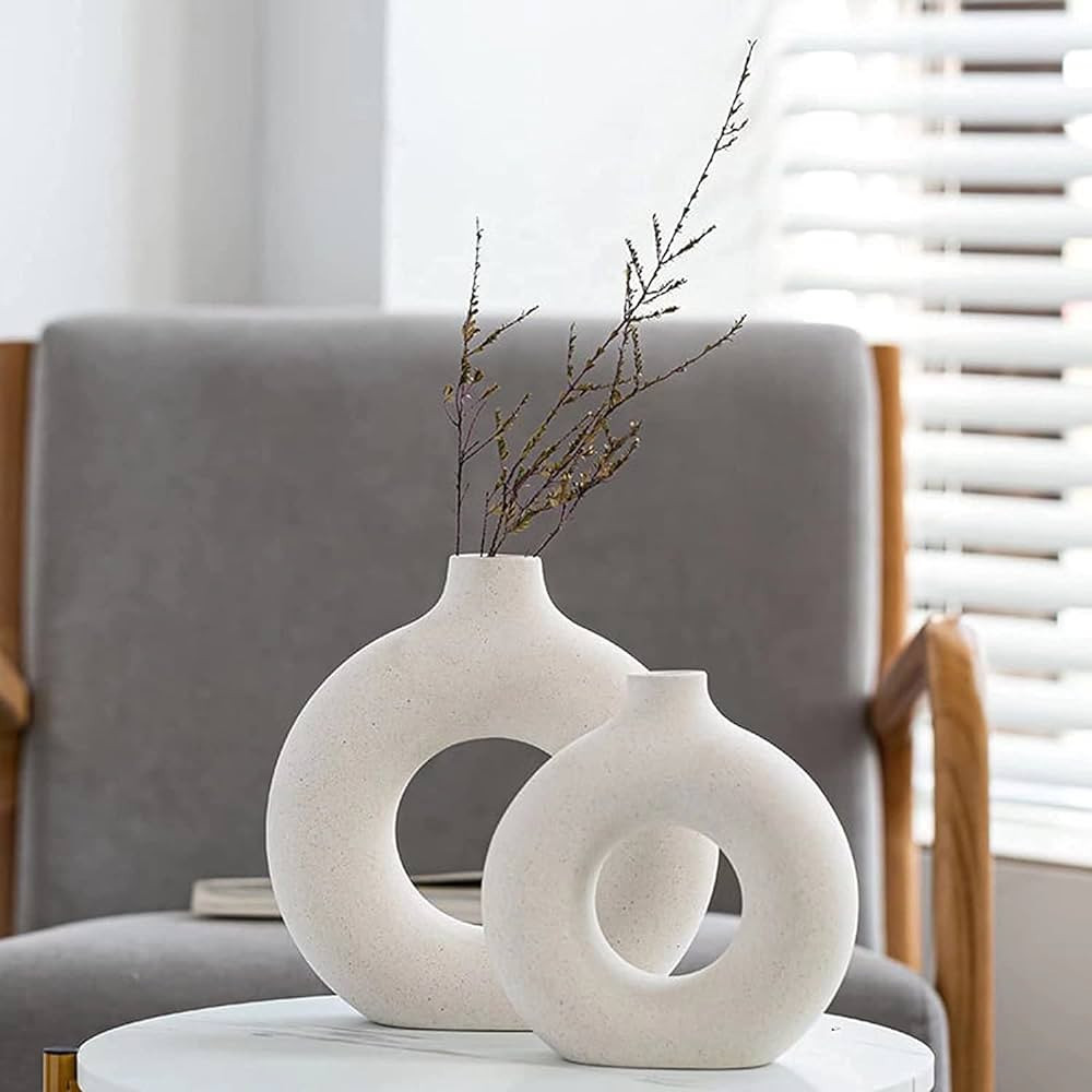 Ceramic Vases Set of 2,Modern Vases for Home Decor, White Boho Vases for Living Room Kitchen Mant... | Amazon (US)
