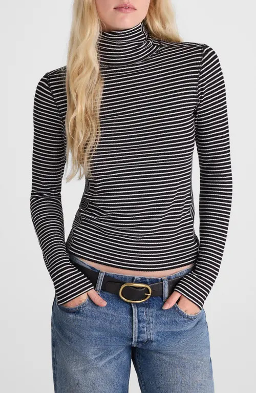 Madewell Stripe Rib Turtleneck Top in Winter White at Nordstrom, Size Small | Nordstrom