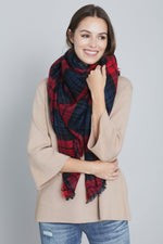 Panache Red/Navy Plaid Blanket Scarf | Social Threads