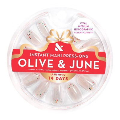 Olive & June Press-On Fake Nails - M Oval - Holographic Holiday Confetti - 42ct | Target