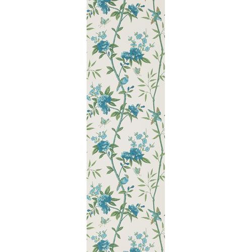 G P & J Baker Peony & Blossom Indigo/Teal Wallpaper | DecoratorsBest | DecoratorsBest