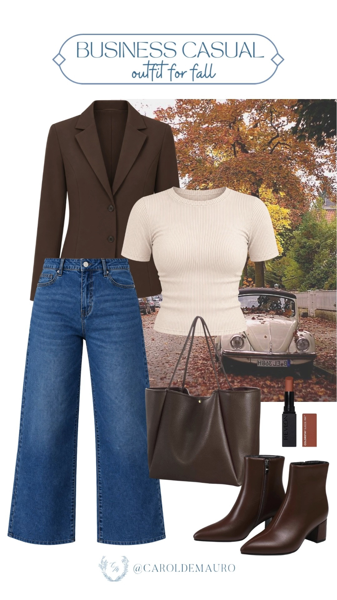 A brown blazer, ribbed top, and wide leg jeans make effortless business casual dressing this fall. Comfortable, polished, and easy to recreate.

business casual outfit, fall work outfit, blazer outfit idea, wide leg jeans styling, office fall fashion, casual workwear, fall outfit inspo, brown blazer styling

#LTKootd #LTKSeasonal #LTKU