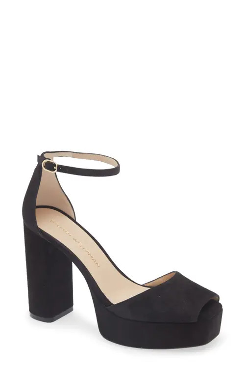 Stuart Weitzman Sabrina Platform Ankle Strap Sandal in Black at Nordstrom, Size 9 | Nordstrom