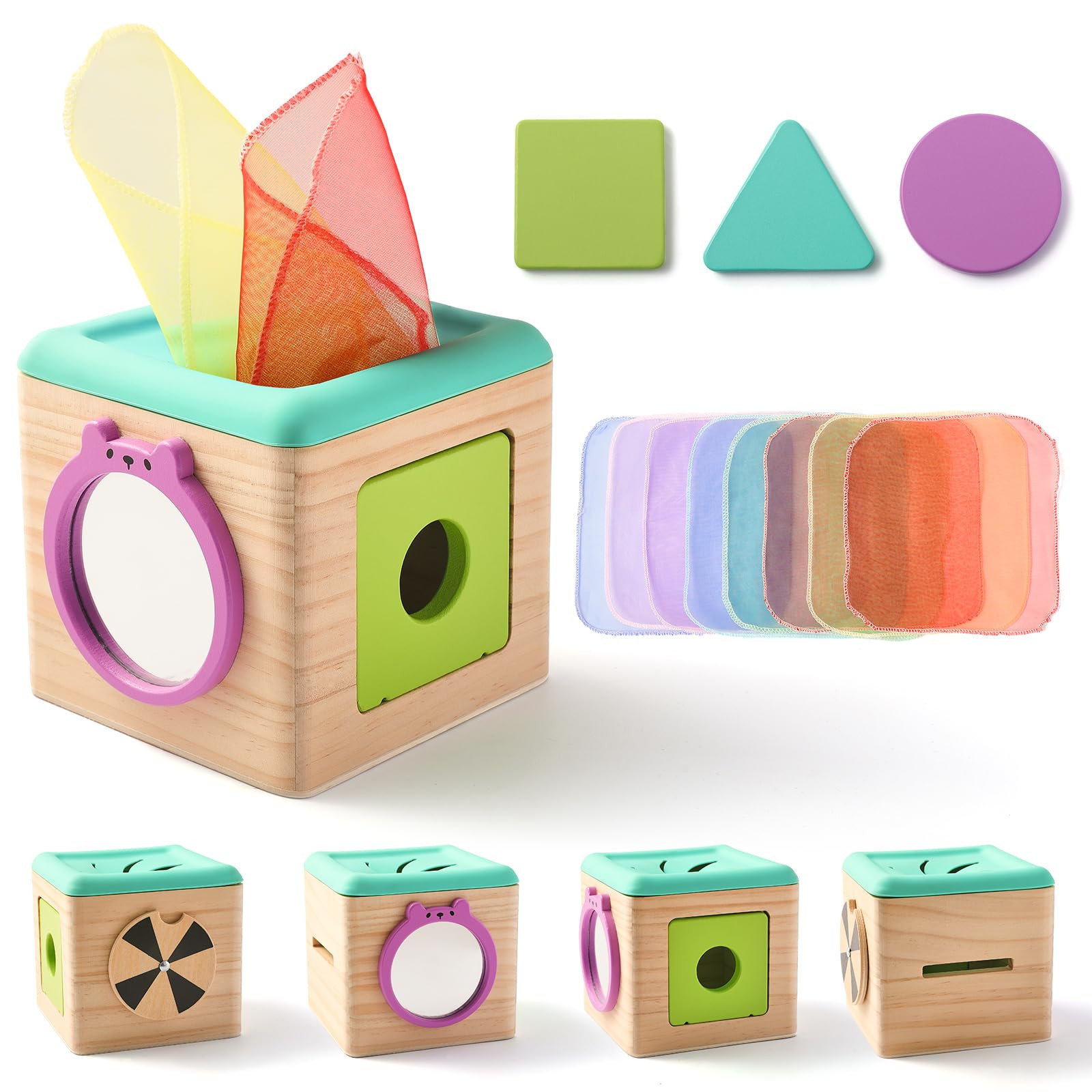 Youuys Wooden Baby Tissue Box Toy - Montessori Tissue Box Toy for Babies 12 Months with 3 Shape B... | Amazon (US)
