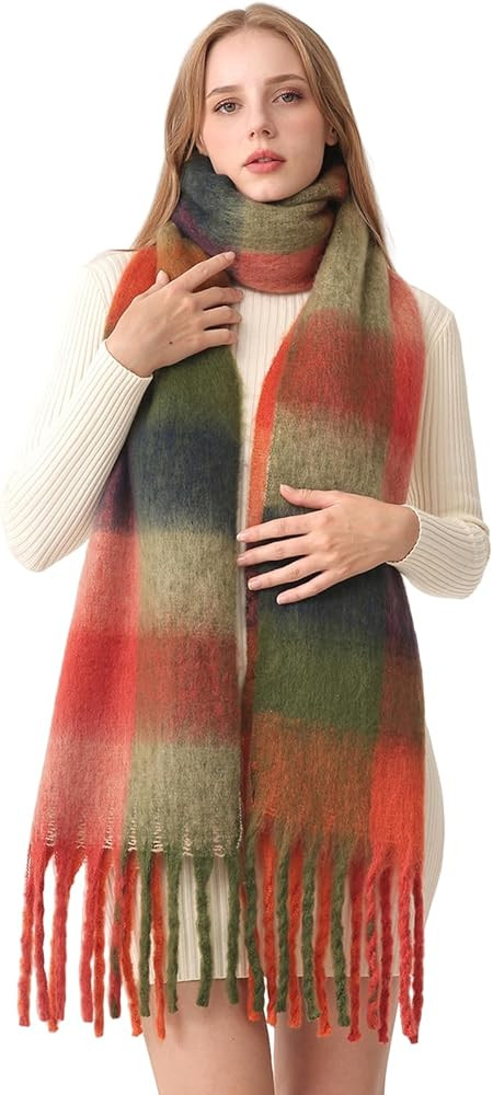 HOTIAN Women's Large Scarf Colorful Chunky Plaid Scarves Soft Winter Thick Tassel Warm Wrap Shawl | Amazon (US)