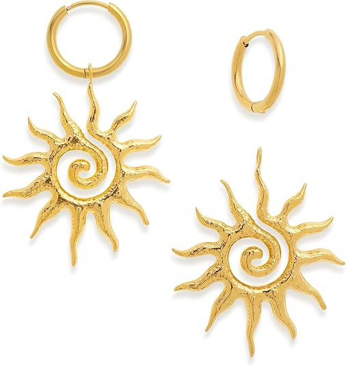 Chunky Gold Sun Leaf Huggie Dangle Earrings for Women, Trendy Lightweight Statement Hypoallergeni... | Amazon (US)