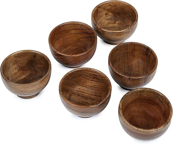 Lavaux Designs Acacia wood hand carved small wooden Kitchen bowls for serving dips, sauce, nuts, ... | Amazon (US)