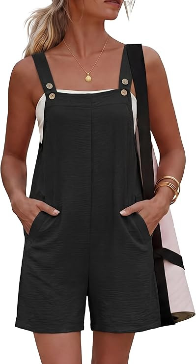Lepunuo Rompers for Women Summer Boho Loose Fit Sleeveless Short Jumpsuits Overalls Vacation Outf... | Amazon (US)