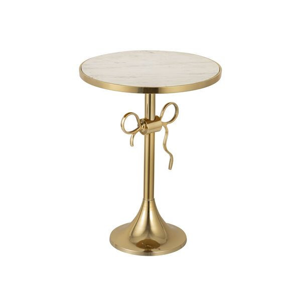 Toledo Gold Side Table with Round Marble Top | Bellacor