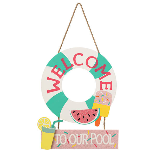 Sunny Club Welcome To Our Pool Wooden Outdoor Wall Decor, 18" At Home | At Home
