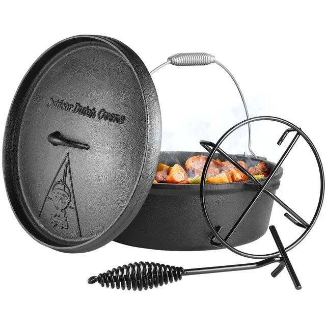 Pirecart Dutch Oven Pot with Lid, 12 Quart Cast Iron Dutch Oven, without Feet, with Stand & Spira... | Walmart (US)