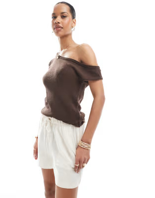 ASOS DESIGN knitted one shoulder top in chocolate brown | ASOS | ASOS (Global)