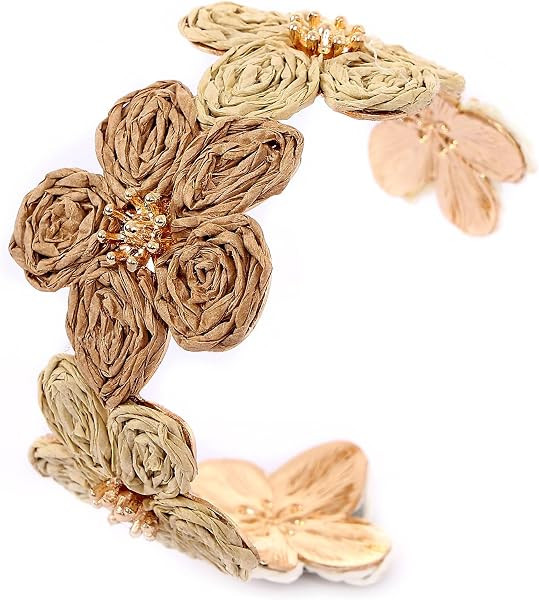 Raffia Colorful Flower Cuff Bracelet For Women Statement Chunky Spring Summer Floral Tropical Bea... | Amazon (US)