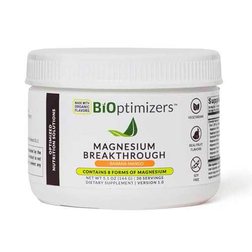 BiOptimizers Magnesium Breakthrough Drink Banana Mango - 8 Forms of Magnesium: Glycinate, Malate, Citrate, and More - Natural Sleep Supplement – 6 oz (30 Servings) | Amazon (US)