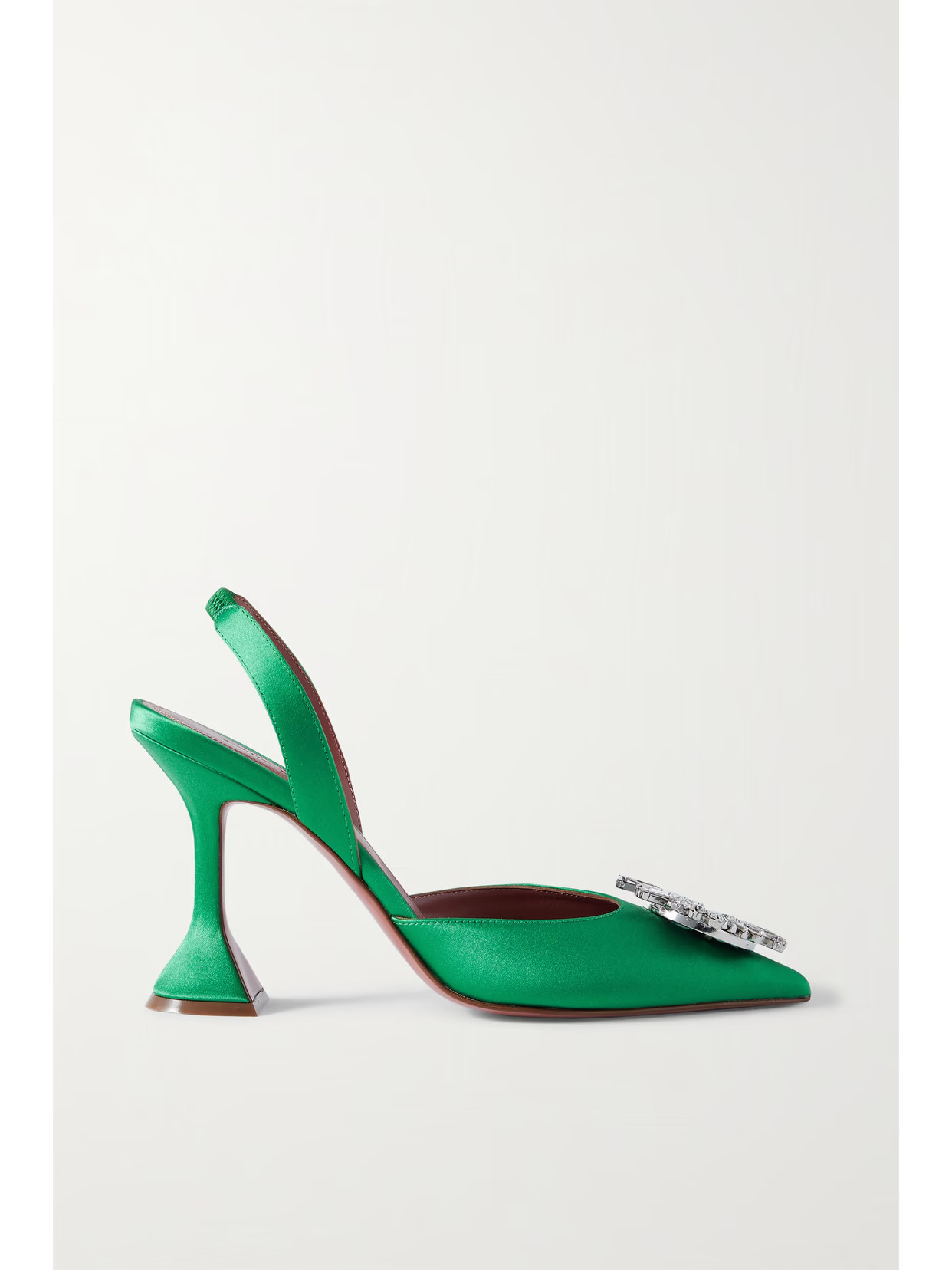 Amina Muaddi - Begum Swarovski Crystal-embellished Satin Slingback Pumps - Green | NET-A-PORTER (US)