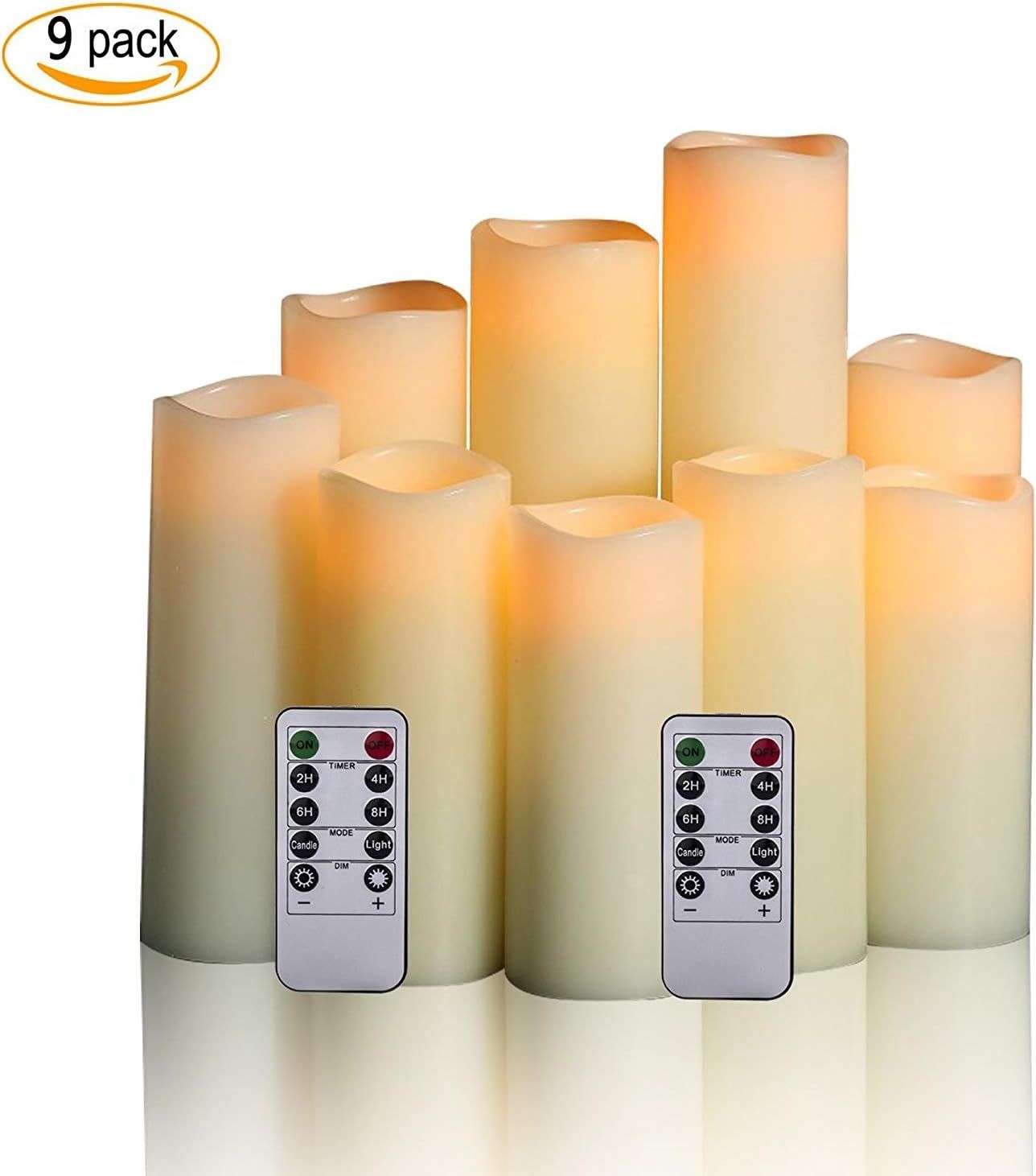 Antizer Flameless Candles Led Candles Pack of 9 (H 4" 5" 6" 7" 8" 9" x D 2.2") Ivory Real Wax Bat... | Amazon (US)