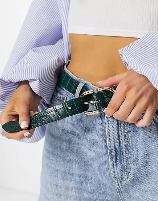 ASOS DESIGN cut out detail green croc waist and hip jeans belt | ASOS (Global)