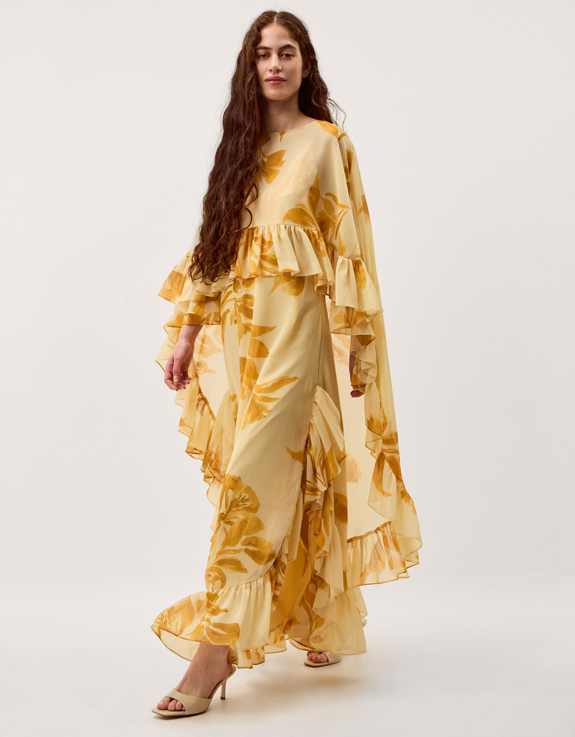 Joanna Ruffle Cape Chiffon Maxi Dress Ivory | Monsoon (UK)