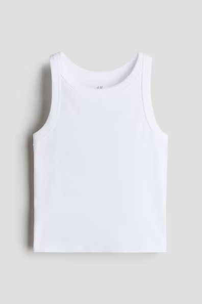 H & M - Ribbed Cotton Tank Top - White | H&M (US + CA)