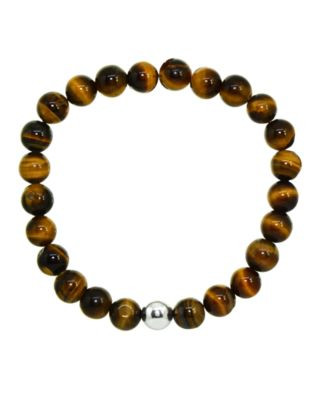 Genuine Stone Bead Stretch Bracelet with Silver Plate or Gold Plate Bead Accent - Rose Quartz/Gold | Macy's