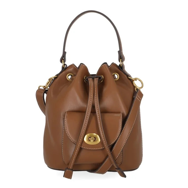 Free Assembly Women's Faux Leather Drawstring Handbag, Autumn Brown | Walmart (US)