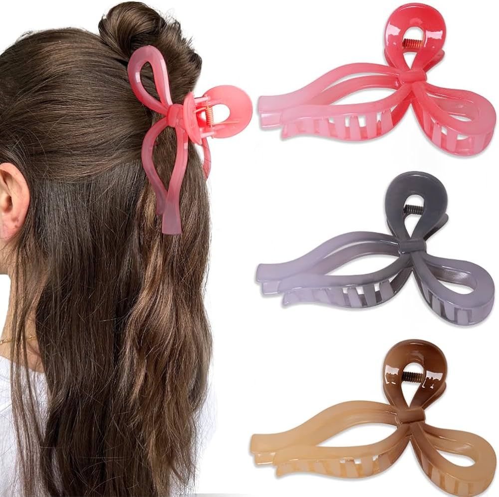 Bmobuo Bows Claw Clips 3Pcs Hair Bows for Women Hair Ribbon Hair Clips Trendy Claw Clips for Thic... | Amazon (US)