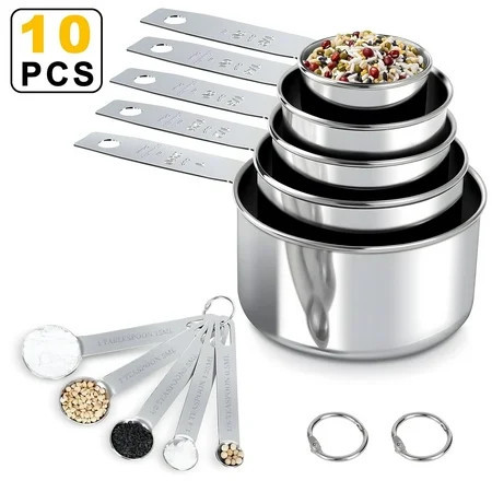 Aovky Measuring Cups and Spoons Set of 10, 5 Stainless Steel Cups and 5 Spoons for Kitchen Cooking Baking | Walmart (US)