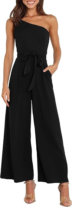 ANRABESS Women Summer Dressy Jumpsuits One Shoulder Sleeveless Casual Wide Leg Pants Romper Jumpe... | Amazon (US)