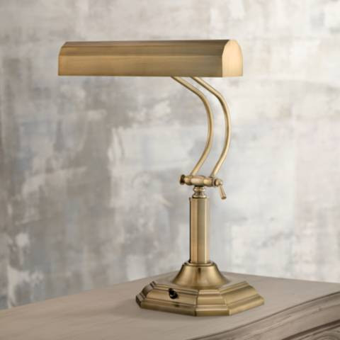Lite Source Piano Mate 20" high Antique Brass Banker's Desk Lamp | Lamps Plus