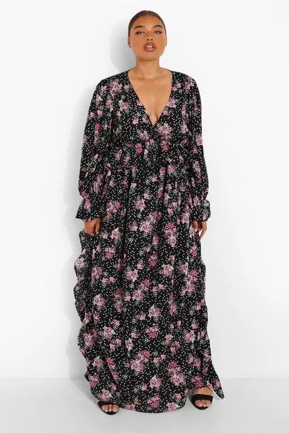 Plus Woven Ditsy Floral Ruffle Maxi Dress | Boohoo.com (US & CA)