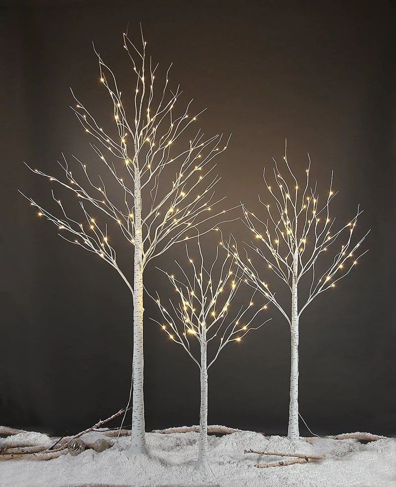 Pack of 3 Birch Tree Set with Warm White Lights, Perfect for Home Decor, Weddings, and Gift, Indo... | E Home International