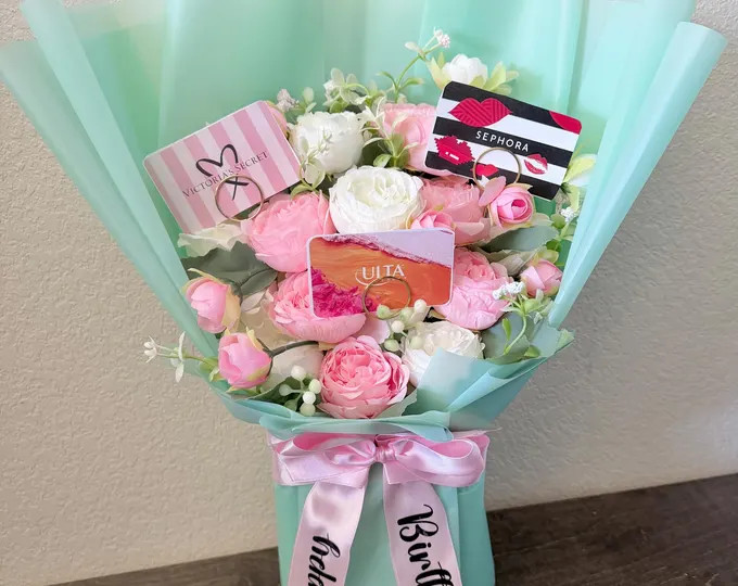 Faux Flower Bouquet Gift Card Holder – 8 Gift Card Sticks, Custom Color Gift for Teacher, Gradu... | Etsy (US)