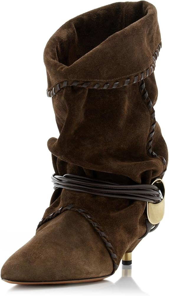 Slouchy Boots for Womens 2025 Ruched Mid Calf Boots for Kitten Heel with Pointed Toe Pull On Boot... | Amazon (US)