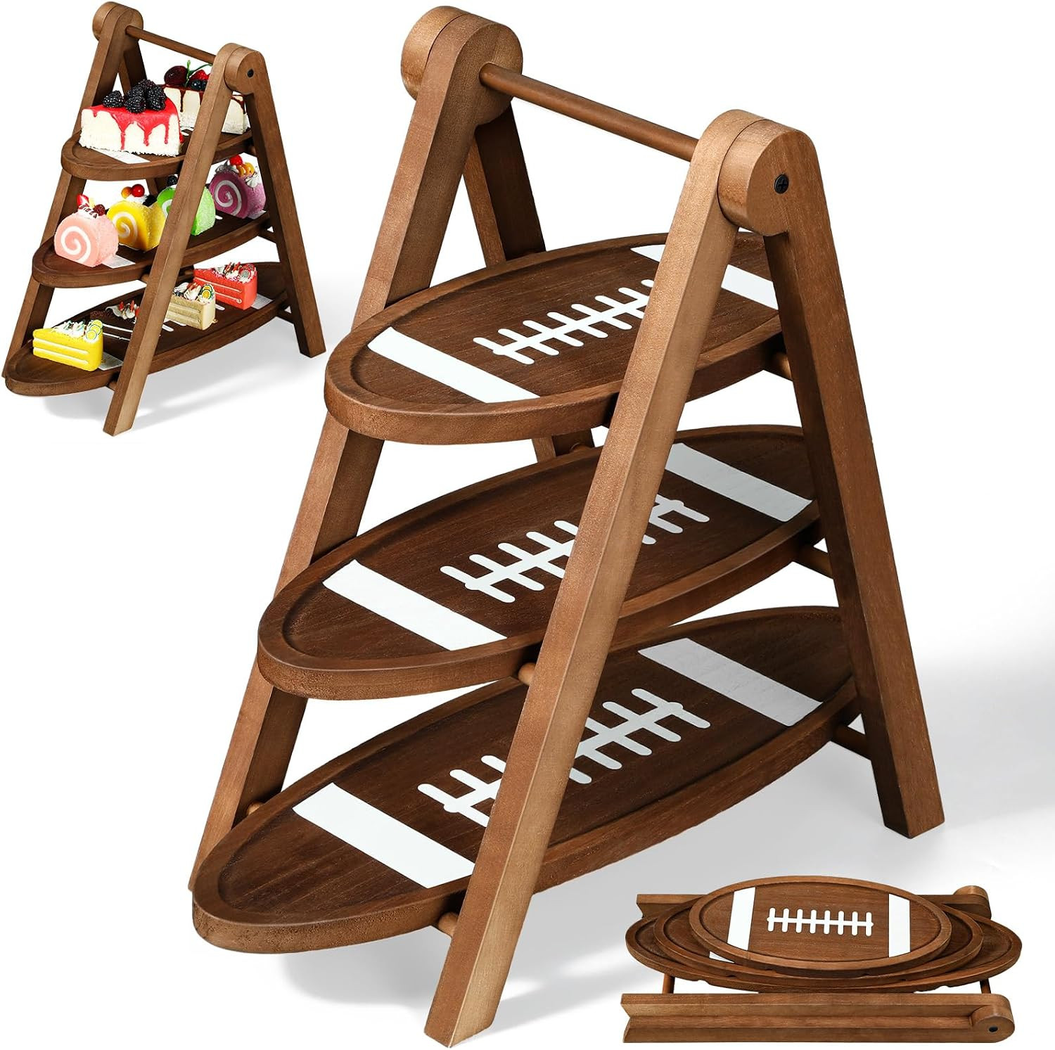 Marsui 3 Tier Football Serving Trays Wooden Shaped Football Platters 17" 14" 11" Oval Charcuterie Plate Board Reusable Party Serving Plate for Game Tailgate Party Supplies | Amazon (US)