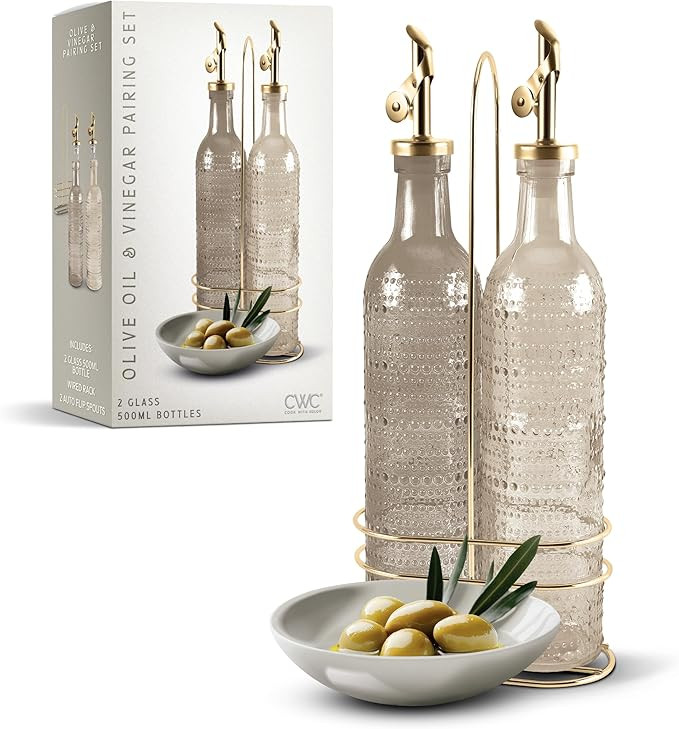 COOK WITH COLOR Glass Olive Oil Bottle Dispenser - 2 Pack- 17oz Oil and Vinegar Cruet - Olive Oil... | Amazon (US)