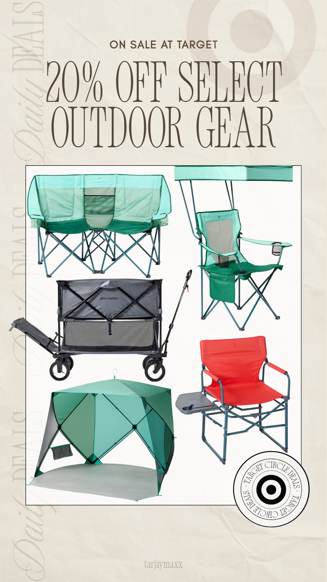 If you've been wanting to upgrade your outdoor setup, this is a great time to shop. Select All In Motion outdoor gear is 20% off this week!
wedding guest dress summer, prime day deals, summer dresses, plus size fashion, business casual workwear, fathers day gift guide, country concert, bathing suits, bathroom decor, meredith hudkins, target style, target deals 

 #LTKSeasonal #LTKActive #LTKTravel