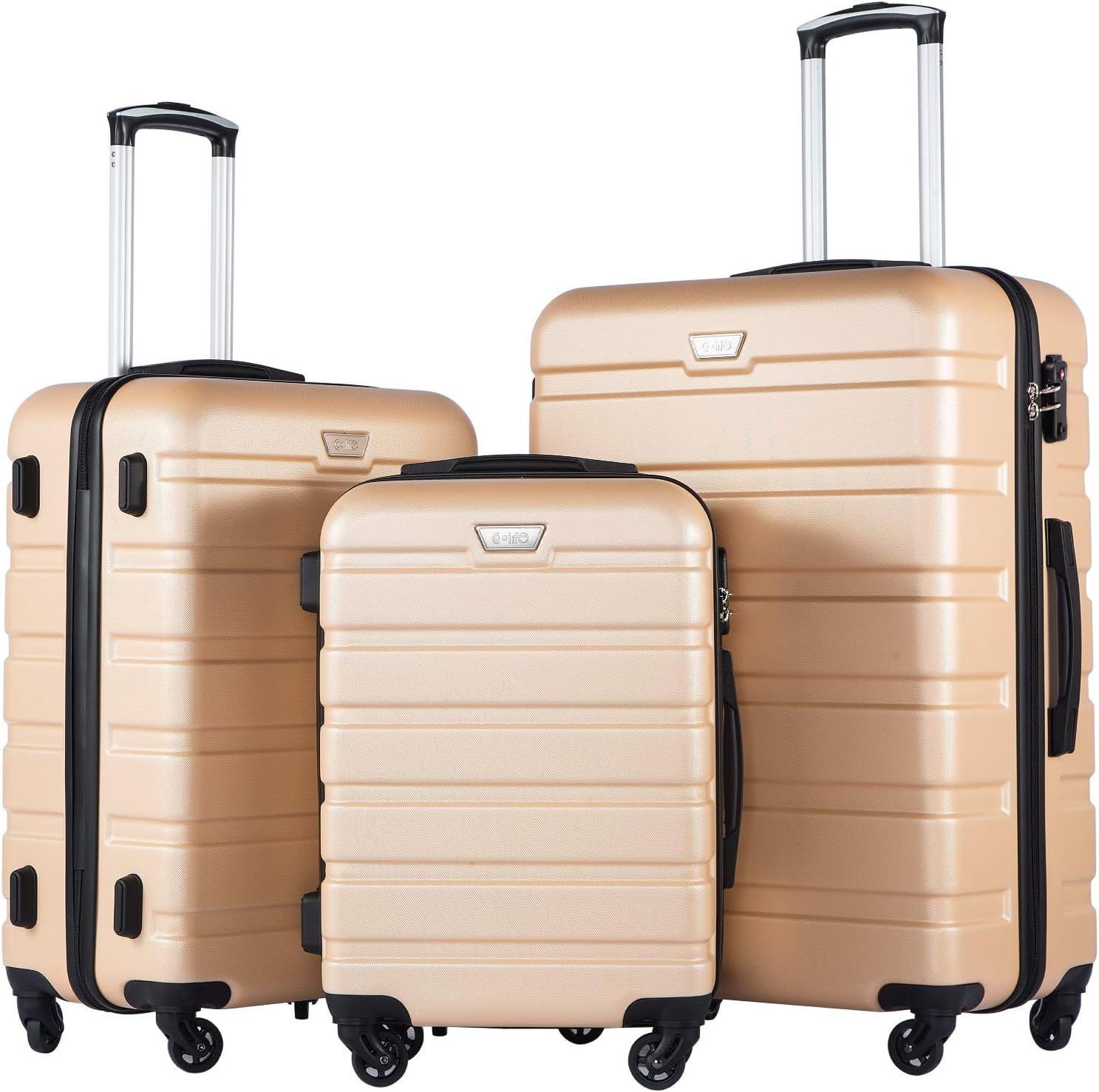 Coolife Luggage 3 Piece Set Suitcase Spinner Hardshell Lightweight TSA Lock (champagne new, 3 pie... | Amazon (US)